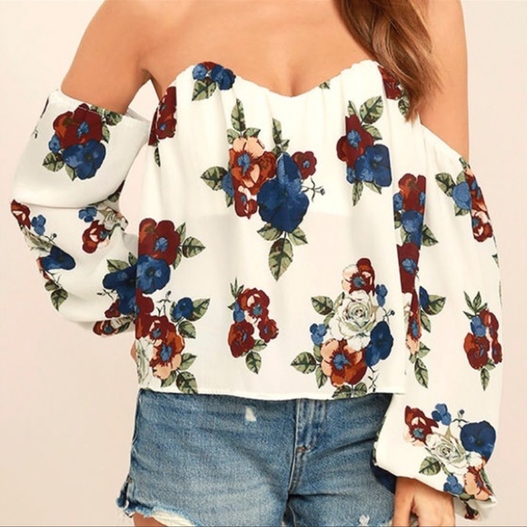 Lulus Tops - Lulus IN YOUR ARMS WHITE FLORAL PRINT OFF-THE-SHOULDER Sweetheart TOP Size Small